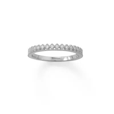 Fashnzfab Rhodium Plated Cz Thin Crown Design Ring In Purple