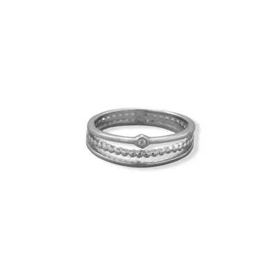 Fashnzfab Rhodium Plated Cz Three Band Ring In Silver