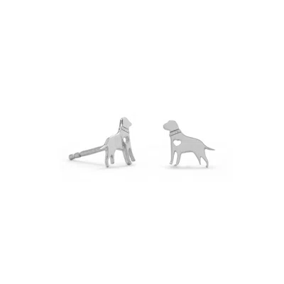 Fashnzfab Rhodium Plated Darling Dog Studs In Pink