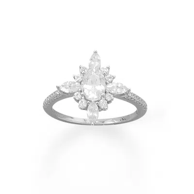 Fashnzfab Rhodium Plated Diamond Shaped Multi Cz Ring In Silver