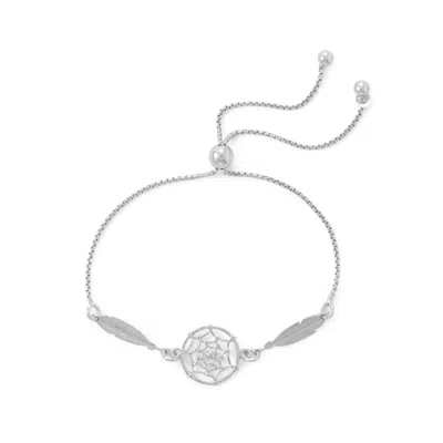 Fashnzfab Rhodium Plated Dream Catcher Bolo Bracelet In Silver