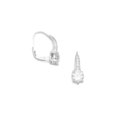 Fashnzfab Rhodium Plated Graduated Cz Lever Back Earrings In Neutral