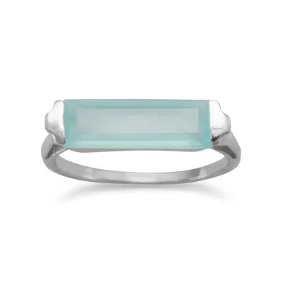 Fashnzfab Rhodium Plated Green Chalcedony Bar Ring In Metallic