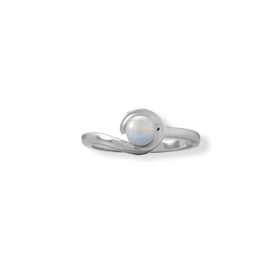 Fashnzfab Rhodium Plated Hook Design Pearl Ring In Silver