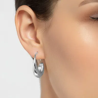 Fashnzfab Rhodium Plated Hypoallergenic Chunky Oval Hoop Earrings In Metallic