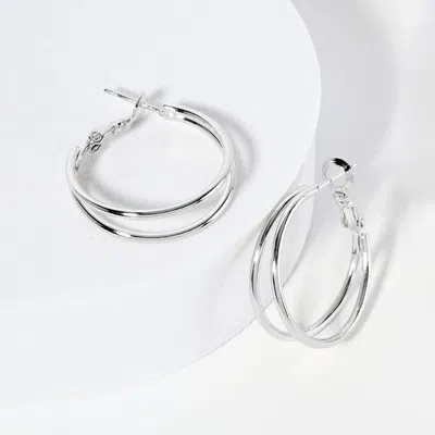 Fashnzfab Rhodium Plated Hypoallergenic Double Hoop Earrings In Metallic