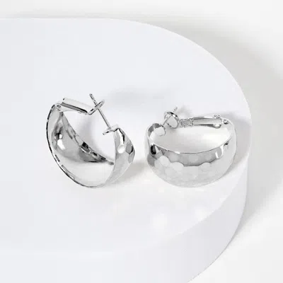 Fashnzfab Rhodium Plated Hypoallergenic Hammered Hoop Earrings In Metallic