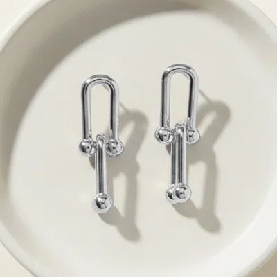 Fashnzfab Rhodium Plated Hypoallergenic Industrial Link Drop Earrings In Silver