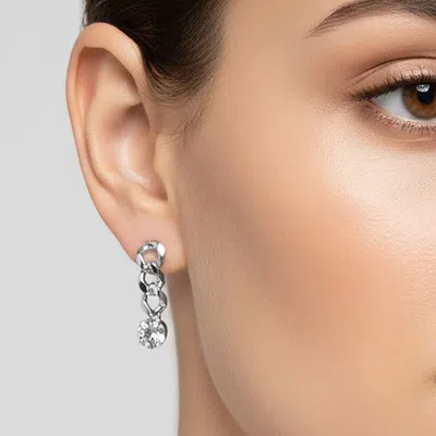 Fashnzfab Rhodium Plated Hypoallergenic Stone Tip Chain Drop Earrings In Multi