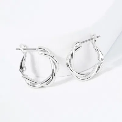 Fashnzfab Rhodium Plated Hypoallergenic Twisted Hoop Earrings In Metallic