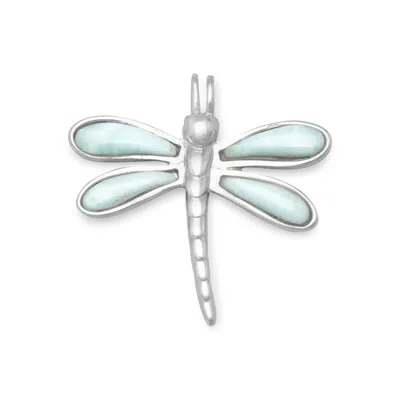 Fashnzfab Rhodium Plated Larimar Dragonfly Slide In Metallic
