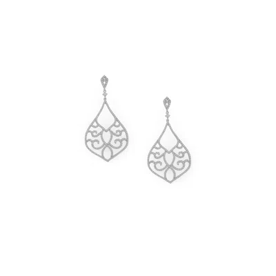 Fashnzfab Rhodium Plated Ornate Cz Raindrop Post Earrings In Metallic