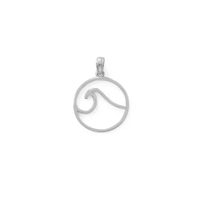 Fashnzfab Rhodium Plated Outline Wave Pendant In Silver