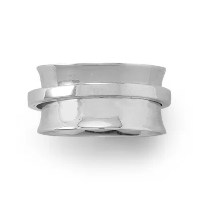 Fashnzfab Rhodium Plated Polished Spin Ring In Pattern