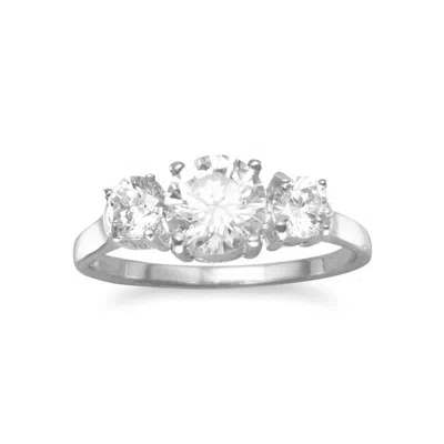 Fashnzfab Rhodium Plated Ring With Three Round Czs In Silver