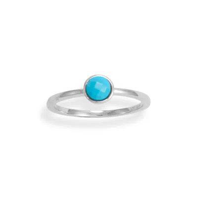 Fashnzfab Rhodium Plated Round Faceted Turquoise Ring In Metallic