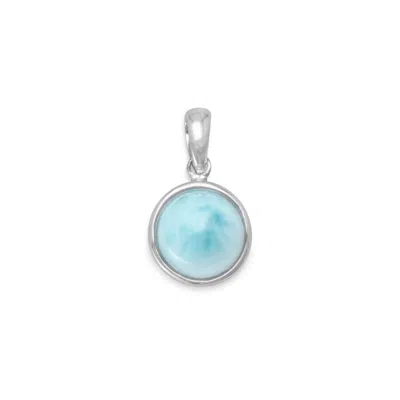 Fashnzfab Rhodium Plated Round Larimar Pendant In Multi