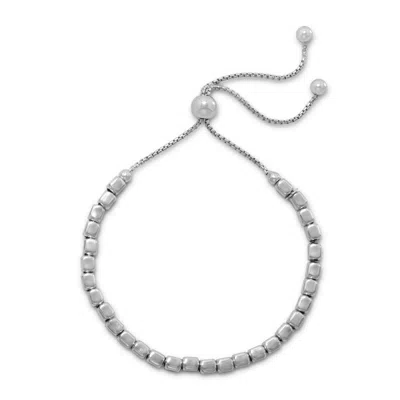 Fashnzfab Rhodium Plated Square Bead Bolo Bracelet In Metallic