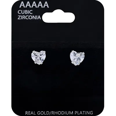 Fashnzfab Rhodium Plated Stainless Steel Heart Cz Cluster Stud Earrings 0.2" X 0.2" In Multi
