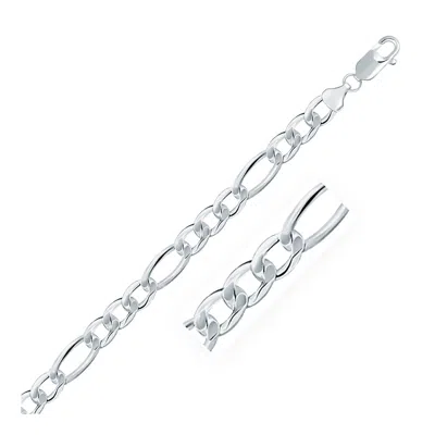 Fashnzfab Rhodium Plated Sterling Silver Figaro Style Chain (8.10 Mm) In Multi