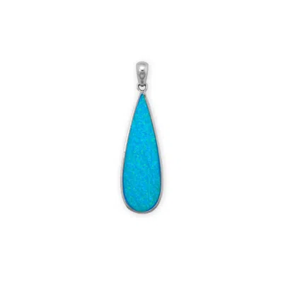 Fashnzfab Rhodium Plated Synthetic Blue Opal Elongated Pear Pendant In Neutral
