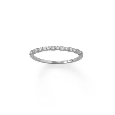 Fashnzfab Rhodium Plated Thin Cz Ring In Pink