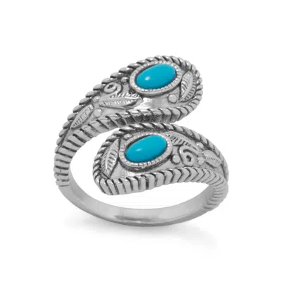 Fashnzfab Rhodium Plated Turquoise Wrap Ring In Pattern