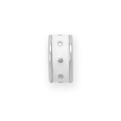 Fashnzfab Rhodium Plated White Enamel Inlay Dotted Wheel Bead Charm In Transparent