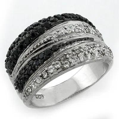 Fashnzfab Rhodium + Ruthenium 925 Sterling Silver Ring With Aaa Grade Cz In Multi Color