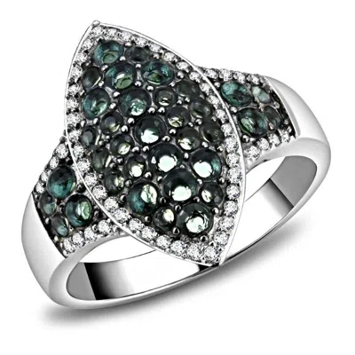 Fashnzfab Rhodium + Ruthenium 925 Sterling Silver Ring With Synthetic Synthetic Glass In Blue Zircon In Multi