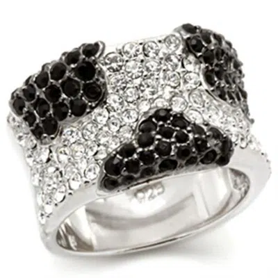 Fashnzfab Rhodium + Ruthenium 925 Sterling Silver Ring With Top Grade Crystal In Jet In Multi
