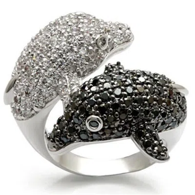 Fashnzfab Rhodium + Ruthenium Brass Ring With Aaa Grade Cz In Black Diamond