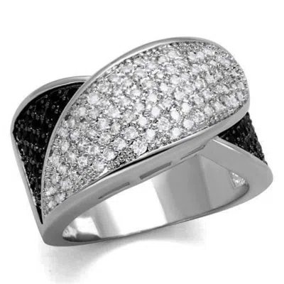 Fashnzfab Rhodium + Ruthenium Brass Ring With Aaa Grade Cz In Black Diamond In Gray