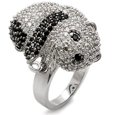 Fashnzfab Rhodium + Ruthenium Brass Ring With Aaa Grade Cz In Black Diamond In Metallic