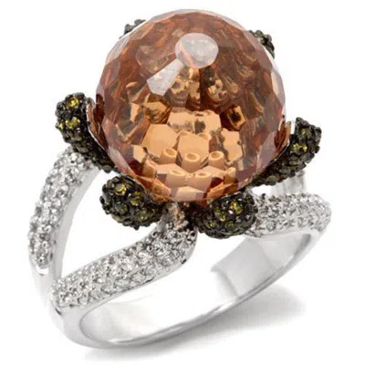Fashnzfab Rhodium + Ruthenium Brass Ring With Aaa Grade Cz In Champagne In Burgundy