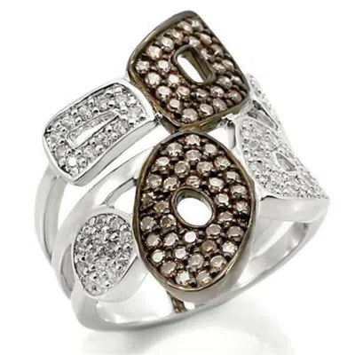 Fashnzfab Rhodium + Ruthenium Brass Ring With Aaa Grade Cz In Champagne In Silver