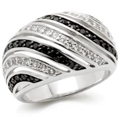 Fashnzfab Rhodium + Ruthenium Brass Ring With Aaa Grade Cz In Jet In Gray
