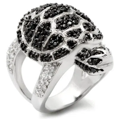 Fashnzfab Rhodium + Ruthenium Brass Ring With Aaa Grade Cz In Jet In Metallic
