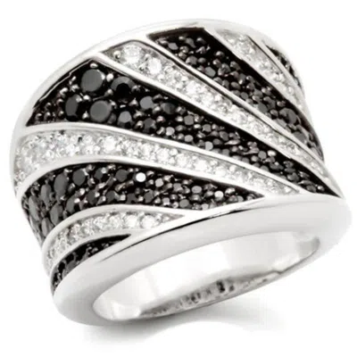 Fashnzfab Rhodium + Ruthenium Brass Ring With Aaa Grade Cz In Jet In Metallic