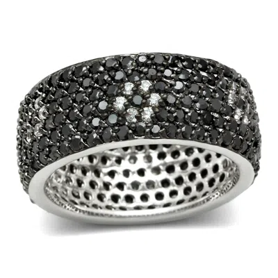 Fashnzfab Rhodium + Ruthenium Brass Ring With Aaa Grade Cz In Jet In Multi