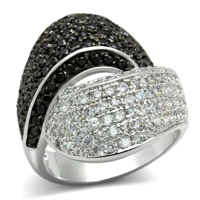 Fashnzfab Rhodium + Ruthenium Brass Ring With Aaa Grade Cz In Jet In Multi