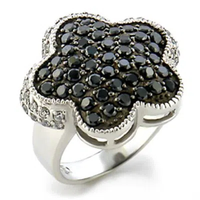 Fashnzfab Rhodium + Ruthenium Brass Ring With Aaa Grade Cz In Jet In Multi