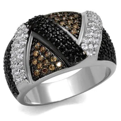 Fashnzfab Rhodium + Ruthenium Brass Ring With Aaa Grade Cz In Multi Color