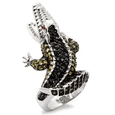 Fashnzfab Rhodium + Ruthenium Brass Ring With Aaa Grade Cz In Multi Color