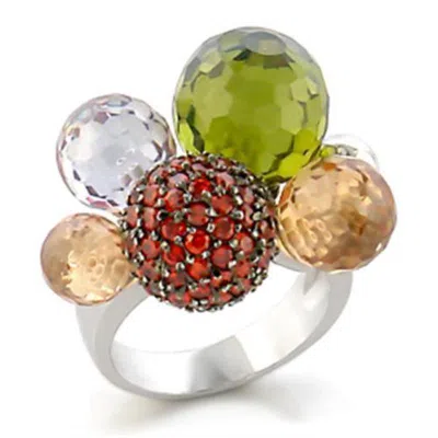Fashnzfab Rhodium + Ruthenium Brass Ring With Aaa Grade Cz In Multi Color