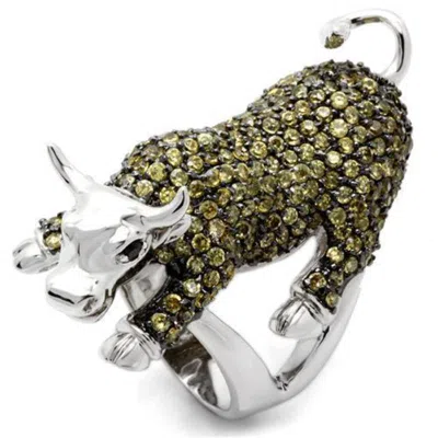 Fashnzfab Rhodium + Ruthenium Brass Ring With Aaa Grade Cz In Multi Color In Brown