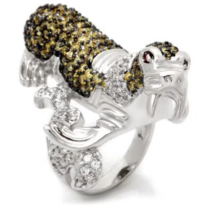 Fashnzfab Rhodium + Ruthenium Brass Ring With Aaa Grade Cz In Multi Color In Purple