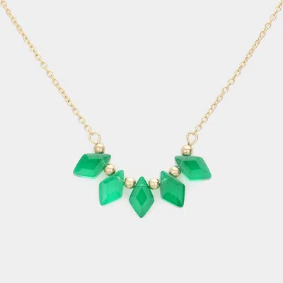 Fashnzfab Rhombus Beaded Pendant Necklace In Green