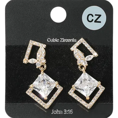 Fashnzfab Rhombus Cz Stone Cluster Dangle Butterfly Pointed Evening Earrings - Clear, Gold