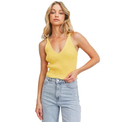 Fashnzfab Rib Knit Sleeveless Top In Yellow